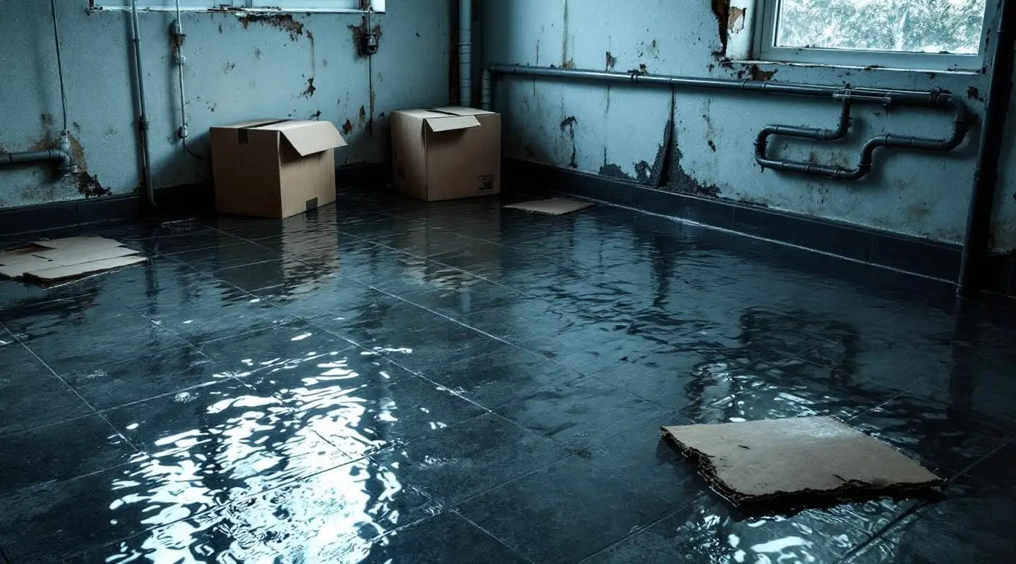 A professional restoration technician using a heavy-duty water extractor in a flooded Salt Lake City basement.