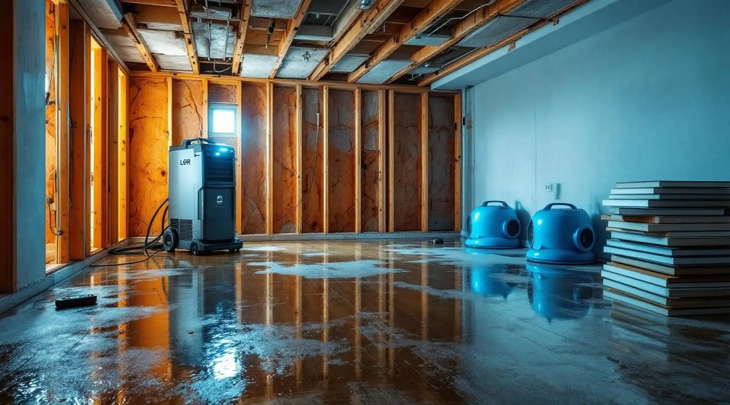 A restoration technician using a professional water extractor on a flooded residential carpet in a Salt Lake City home.