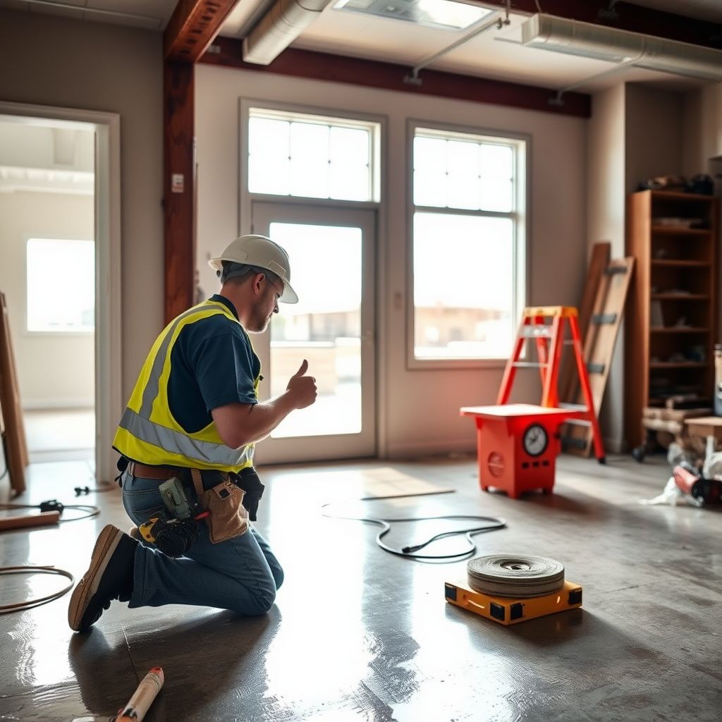 A restoration technician using a professional moisture meter to check for hidden water behind a Riverton home's drywall.