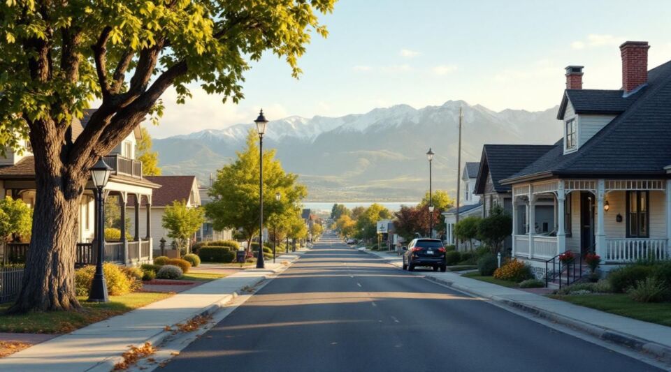 A professional restoration truck parked near a Taylorsville residential street with the Wasatch Range in the background.