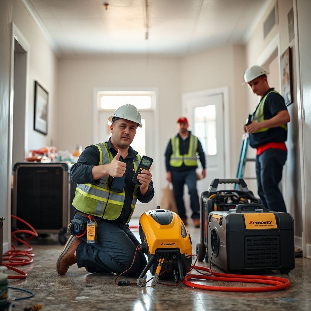 A certified restoration technician using a moisture meter to check for drywall saturation in a Murray home.