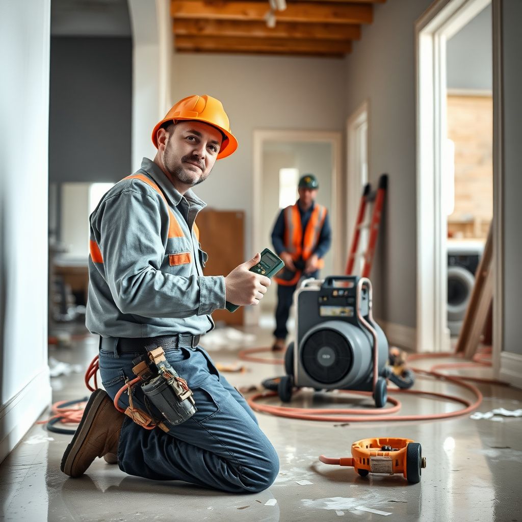 A professional restoration setup in a South Jordan home featuring industrial air movers and a dehumidifier positioned to dry a hallway.