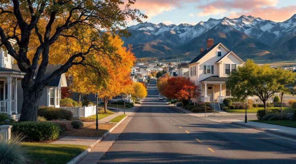 A white restoration response van parked on a residential street in Magna, UT, with the Oquirrh Mountains in the background.